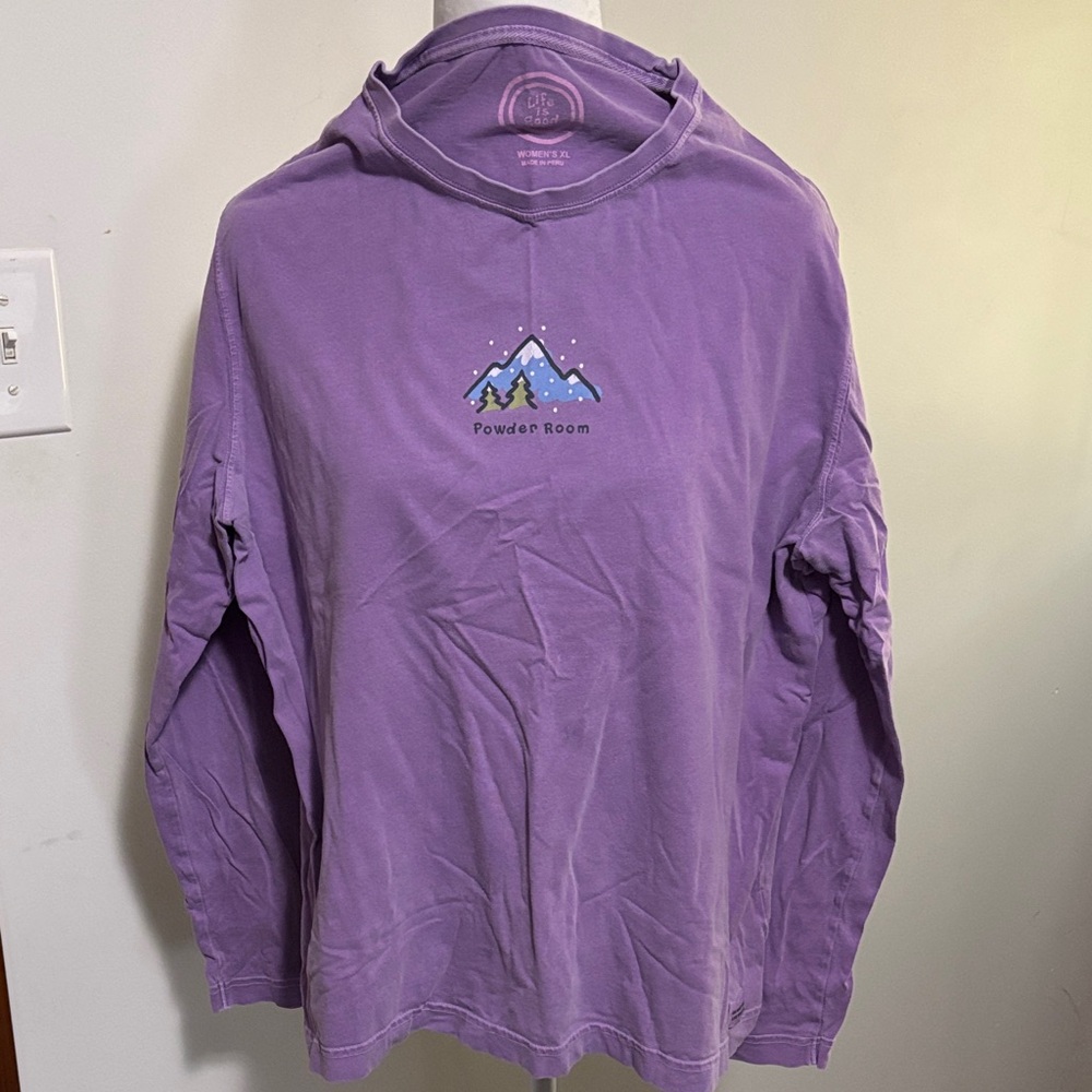 Life is Good Powder Room Lavender Mountain Graphic Long Sleeve Tee